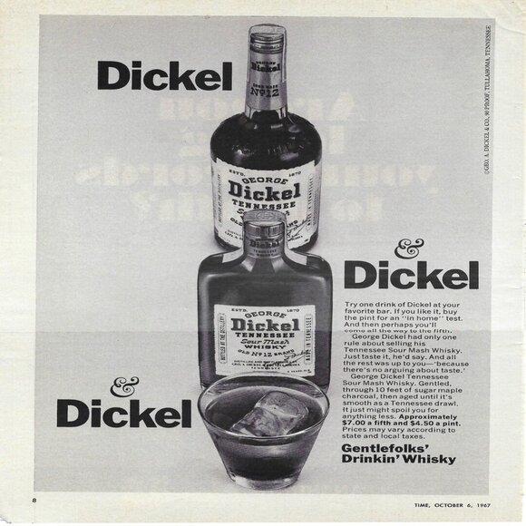 1967 George Dickel Tennessee Whiskey &Dickel &Dickel Vintage Mag Print Ad/Poster - Picture 1 of 1